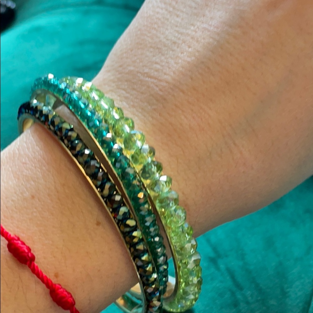 Trio Of Green Beaded Bangle Bracelets